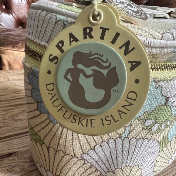 Spartina Floral Train Case Cosmetic Case NWT Linen Genuine Leather - Picture 3 of 13